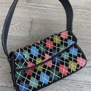 STAUD Black Multicolor Argyle Shoulder Bag